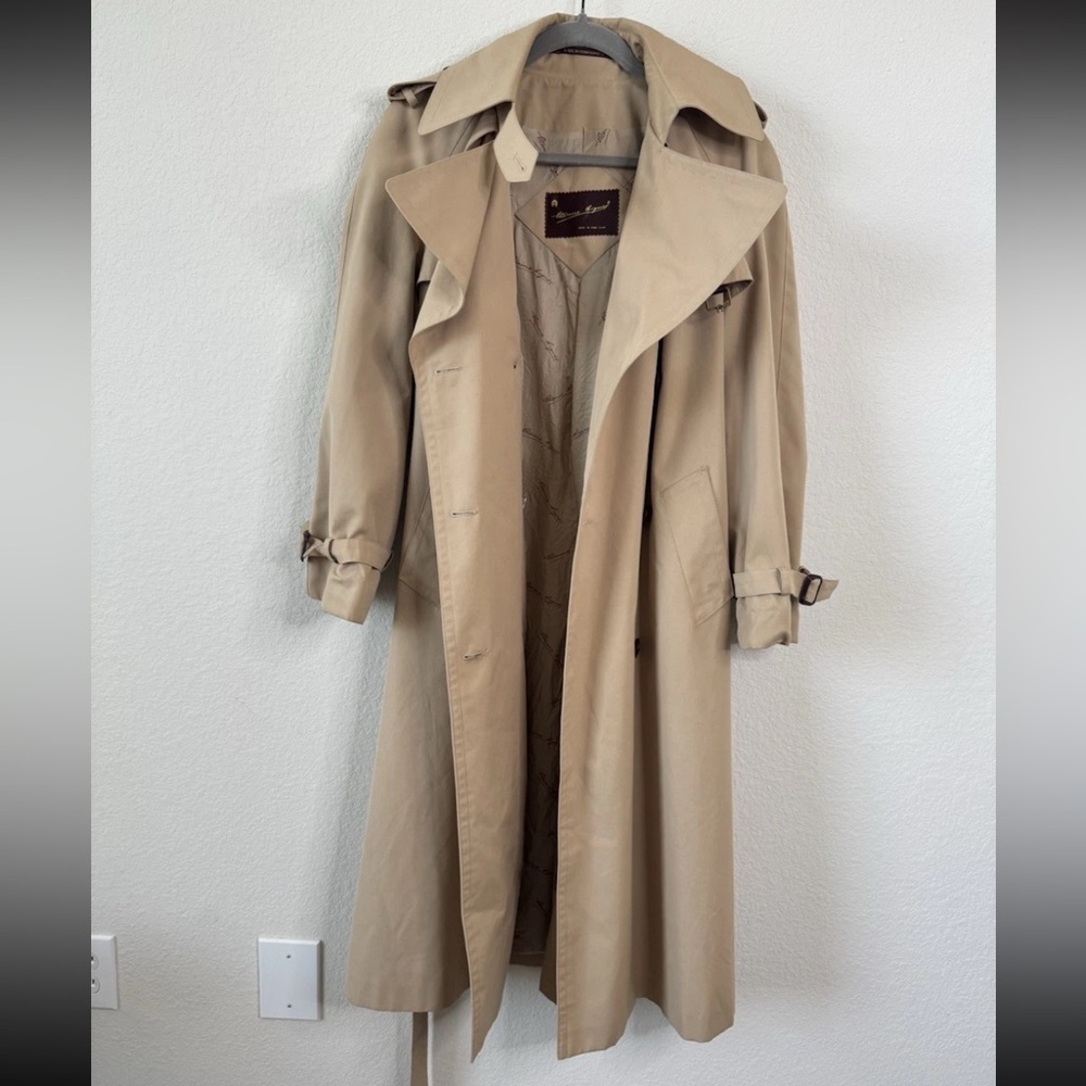 Vtg Etienne Aigner Trench Coat Women’s 10 Double Breasted Belted Tan Old Money - Picture 8 of 10